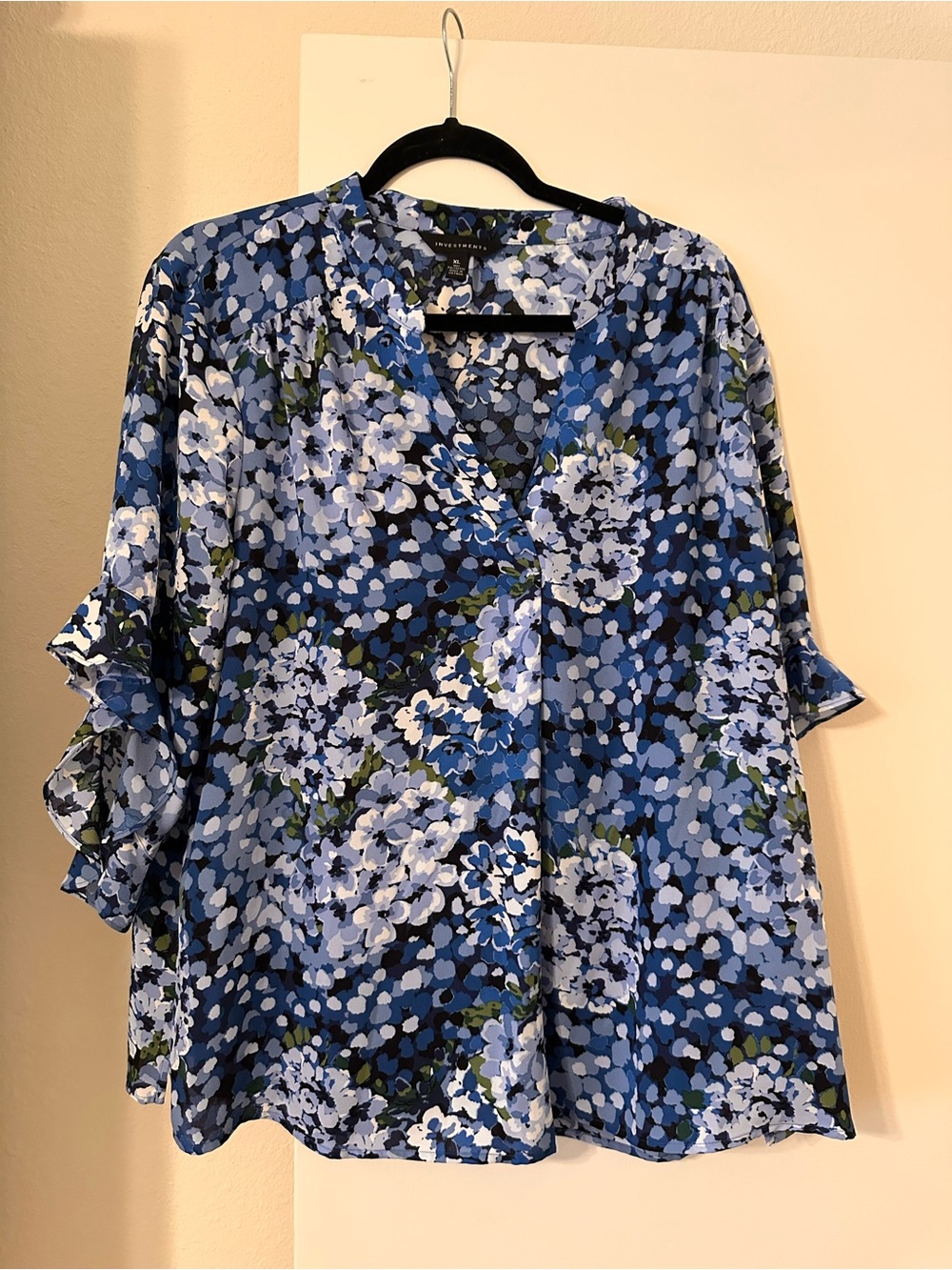 Investments Blue Floral V-Neck Blouse